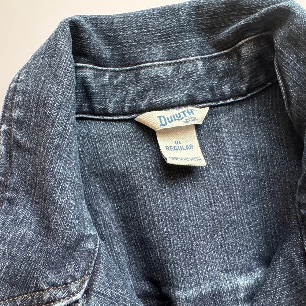 Duluth Trading Co Dark Wash Blue Denim Women's Work Long Sleeve Jumpsuit sz 10R - Picture 11 of 15